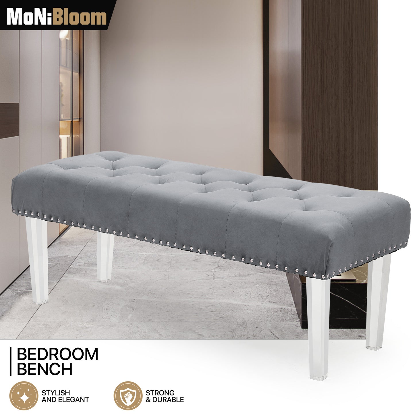 47" Tufted Ottoman Seat Mid-Century Rectangle Footstool Bench - Acrylic Foot