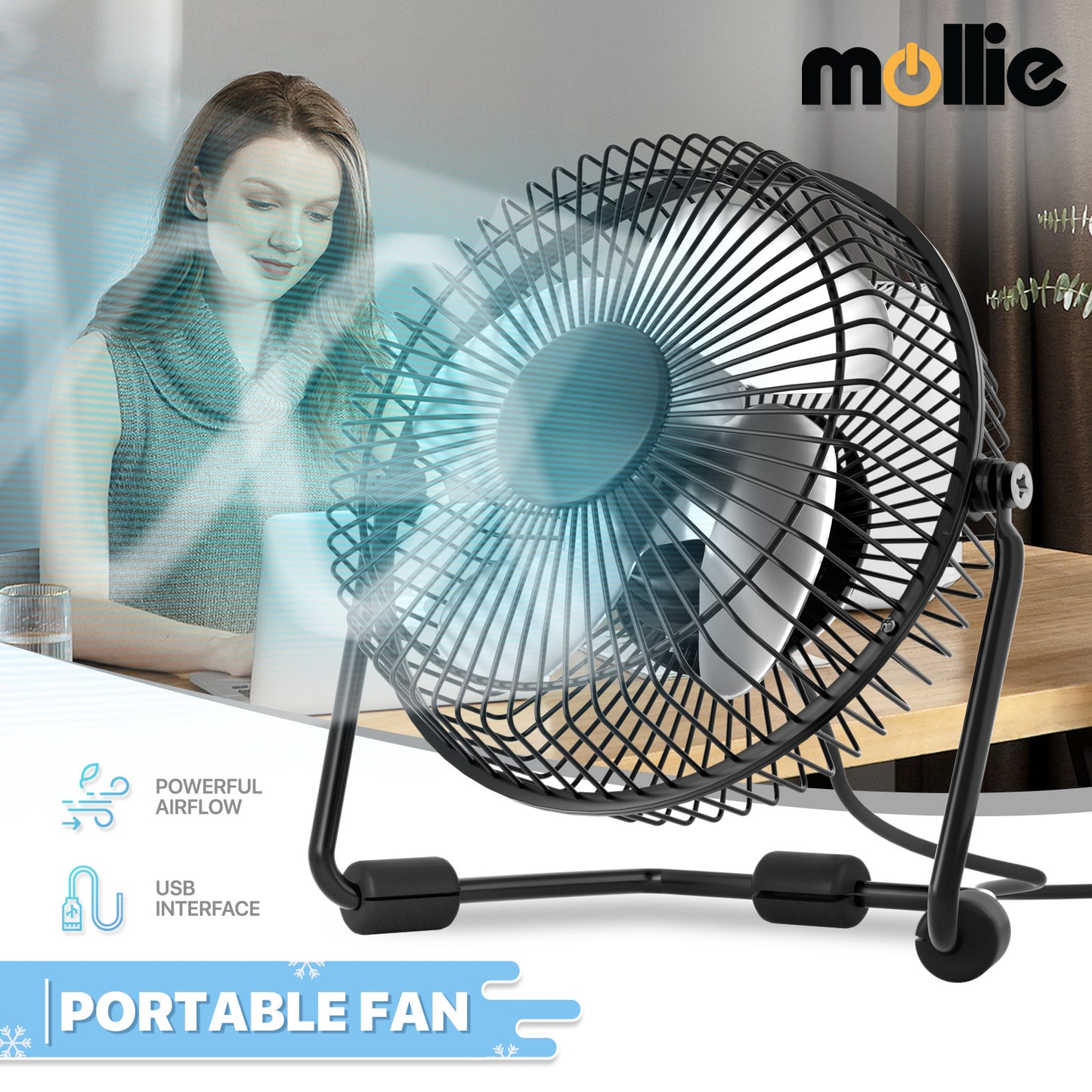 4" USB Portable Tabletop Fan - Adjustable Tilt