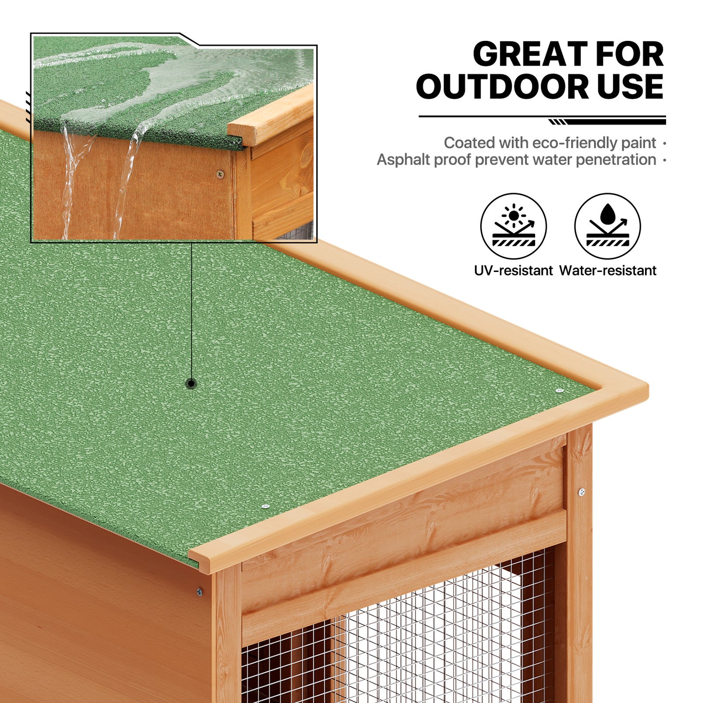Wooden Chicken Coop Rabbit Hutch - 47.5'' Length - w/4 Wheels