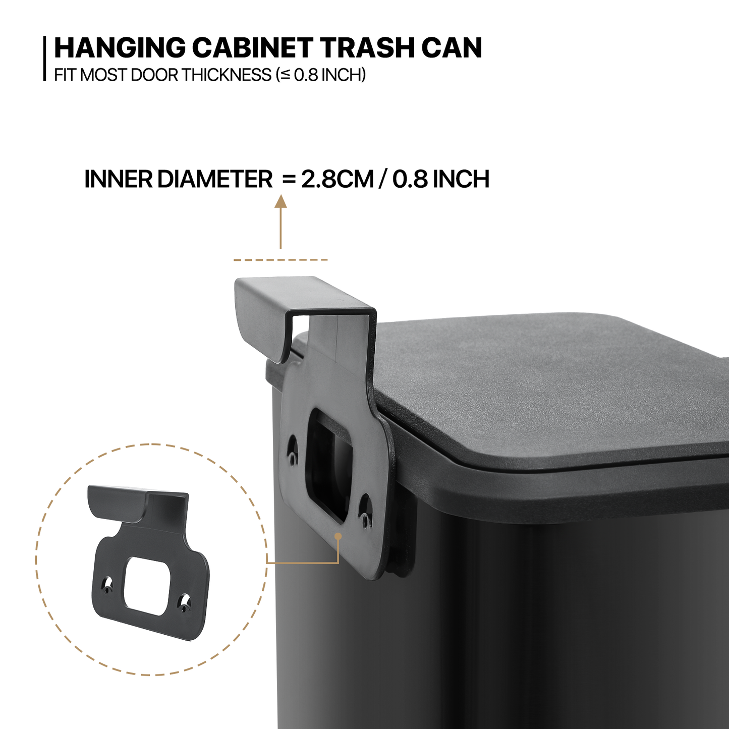 1.3 Gallon Hanging Trash Can - with Removable Inner Basket