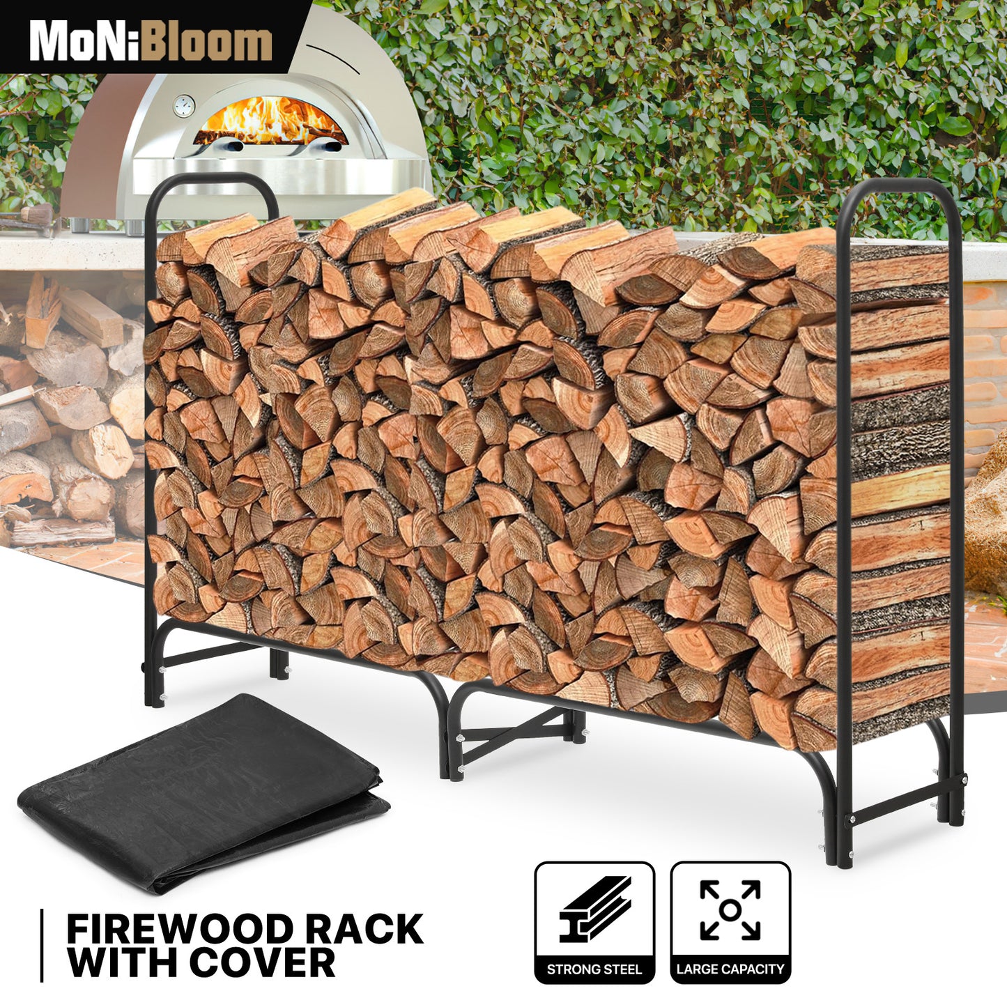 7 Ft Firewood Storage Rack - with Waterproof Cover