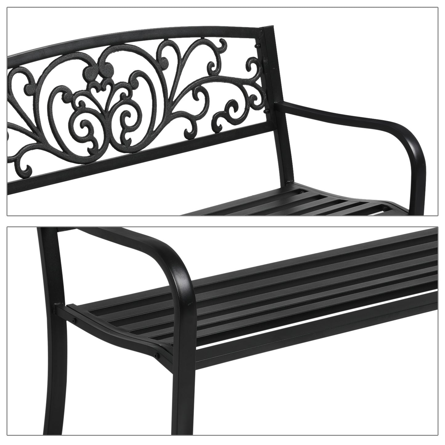Iron Patio Garden Bench 50"x21"x34.5"
