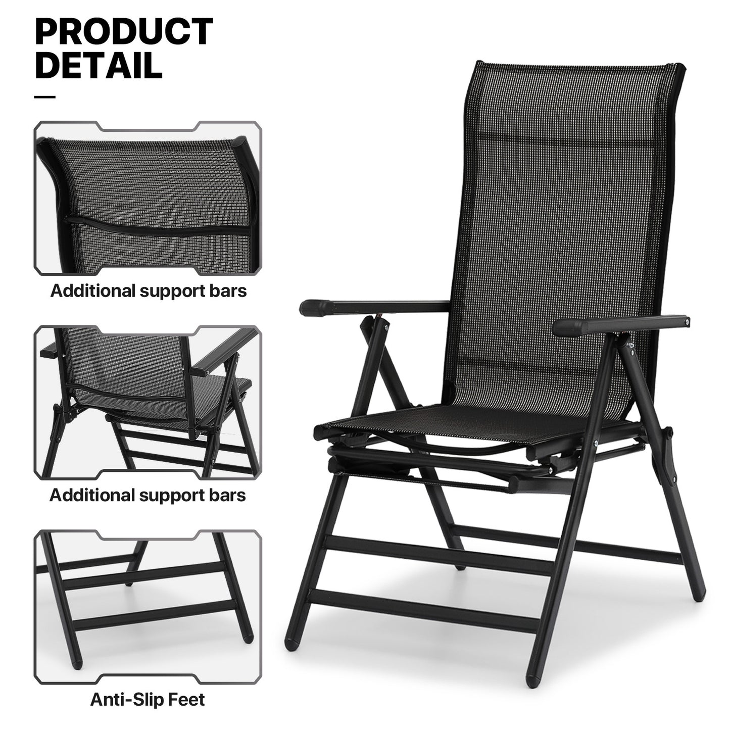 2 Pack Folding Lounge Chair - Retractable Footrest