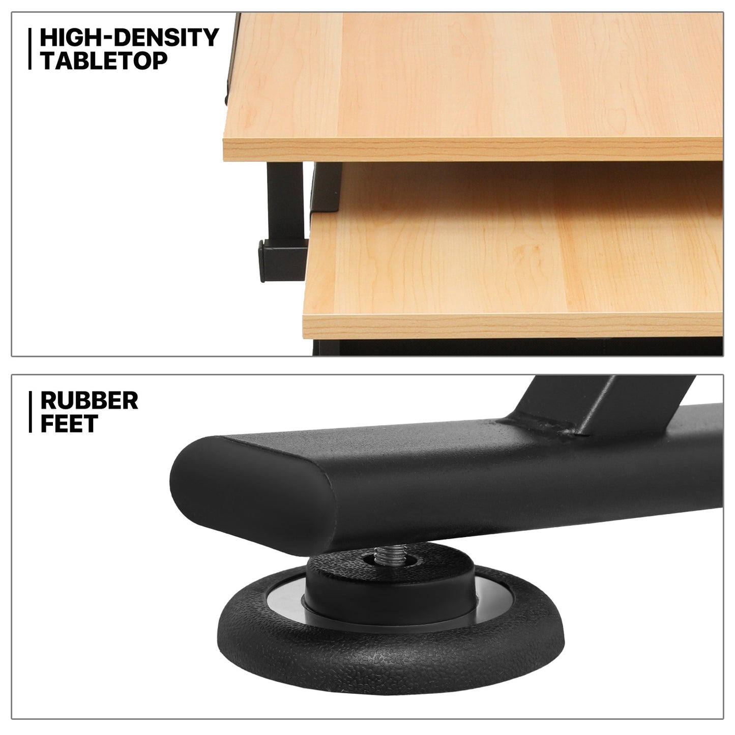 Drafting Table - 61" Natural desktop with black frame, 2 black drawers, with black stool