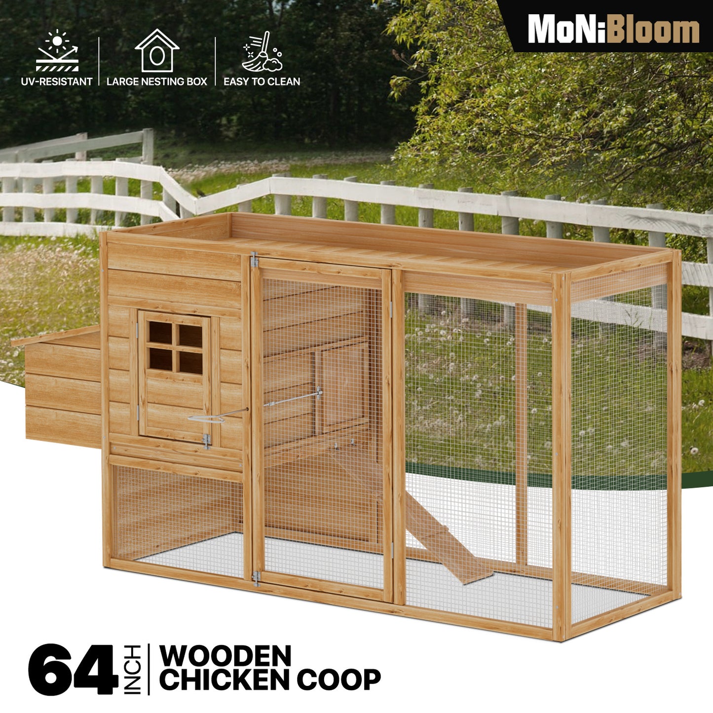Wooden Chicken Bunny Rabbit Hutch Hen House Poultry Cage with Ramp+Nesting Box