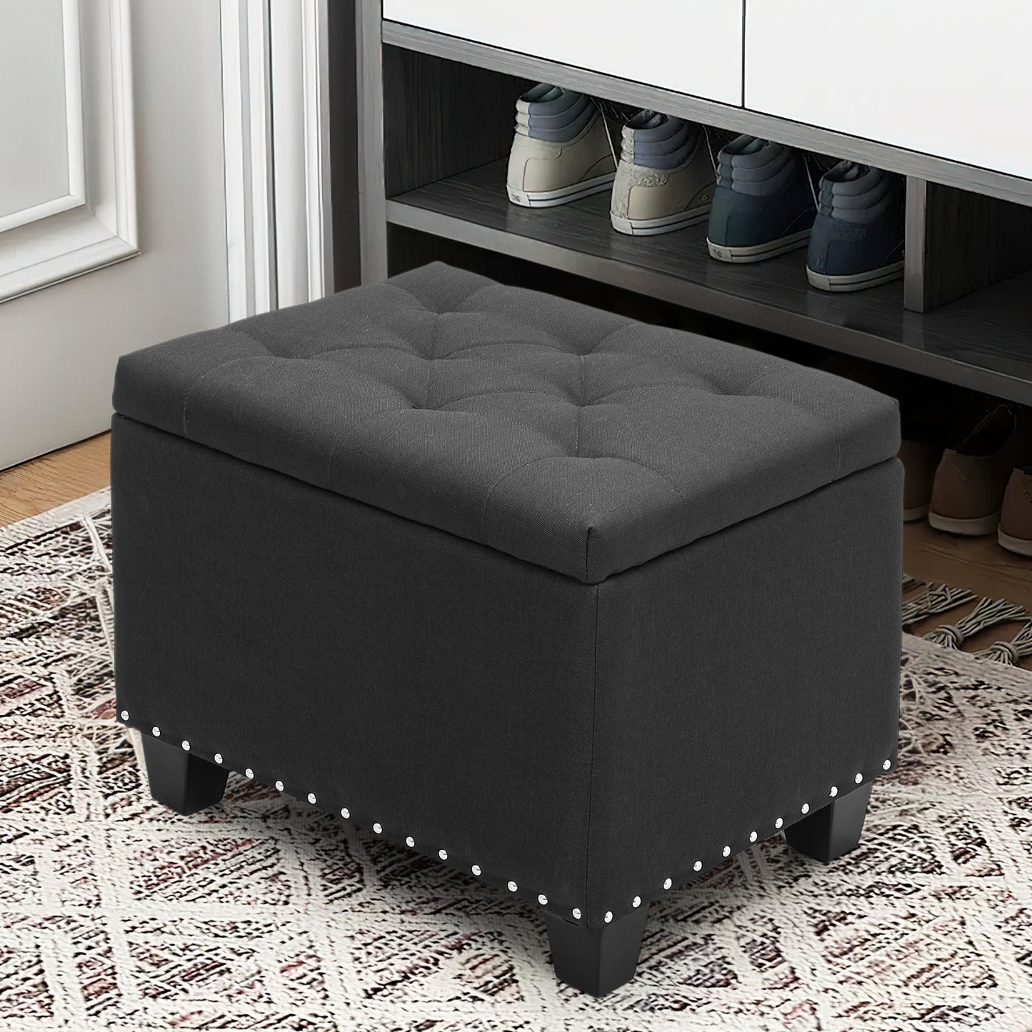 24" Storage Bench Lift Top Tufted Poufs Ottoman Upholstered Footrest Stool