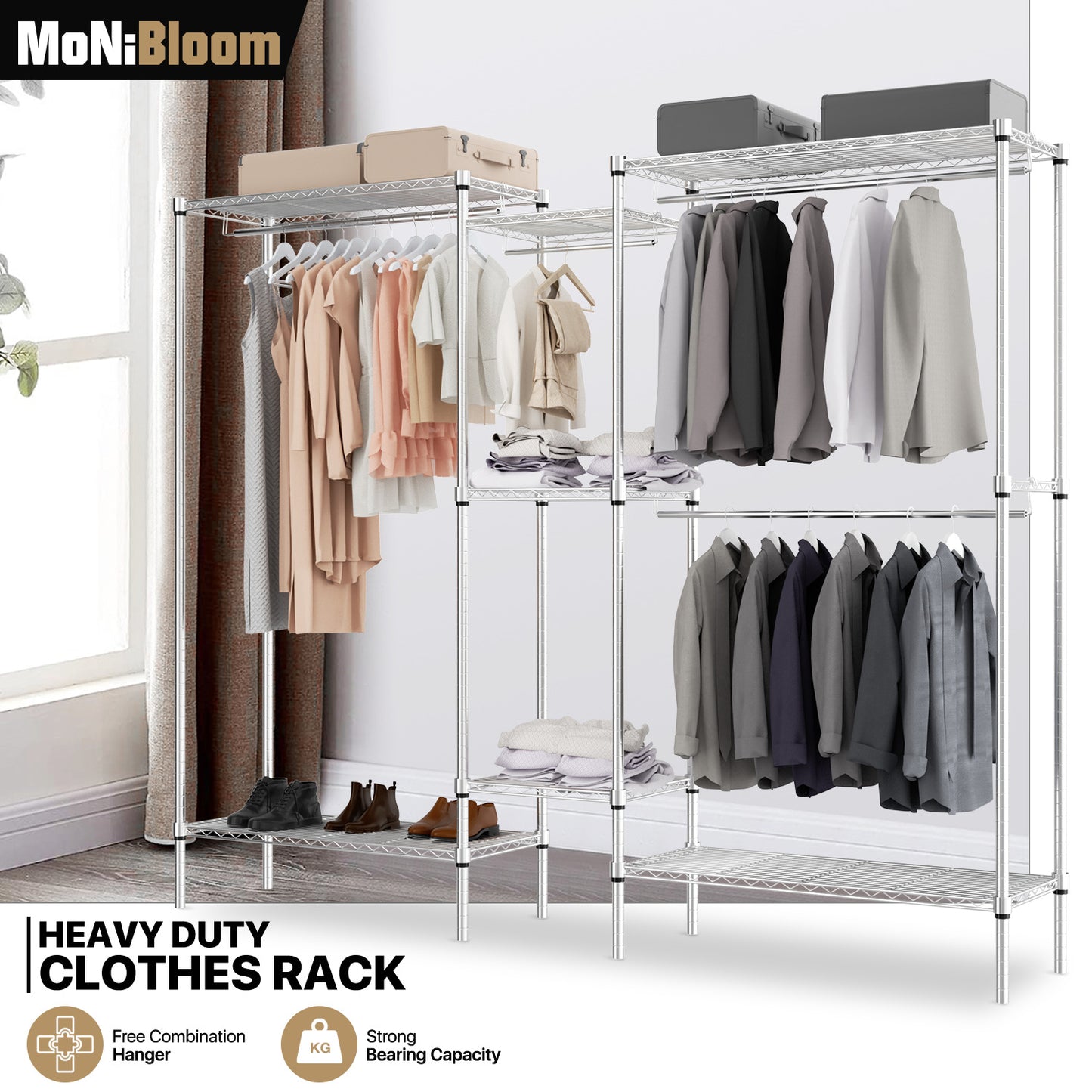 Carbon Steel Adjustable Clothes Rack - 83'' Length