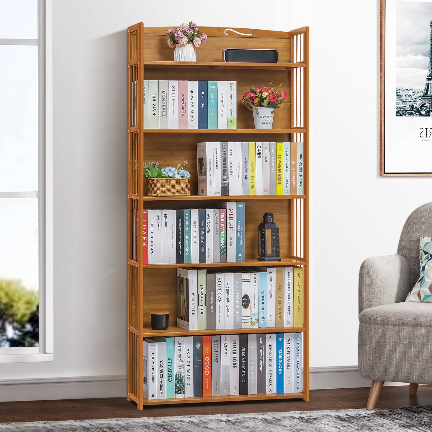 Adjustable Multi-Functional Shelving Organizer - Enclosed Back Panel - 6 Tier - Natural