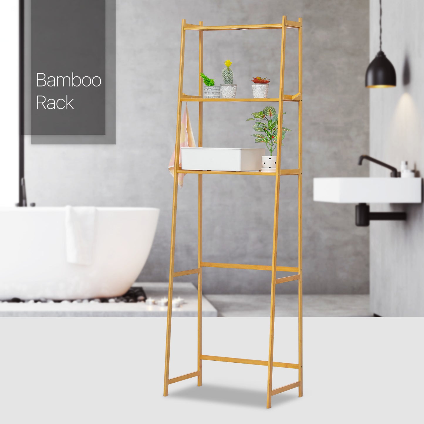 Over Toilet Storage Rack - with Hooks - Natural