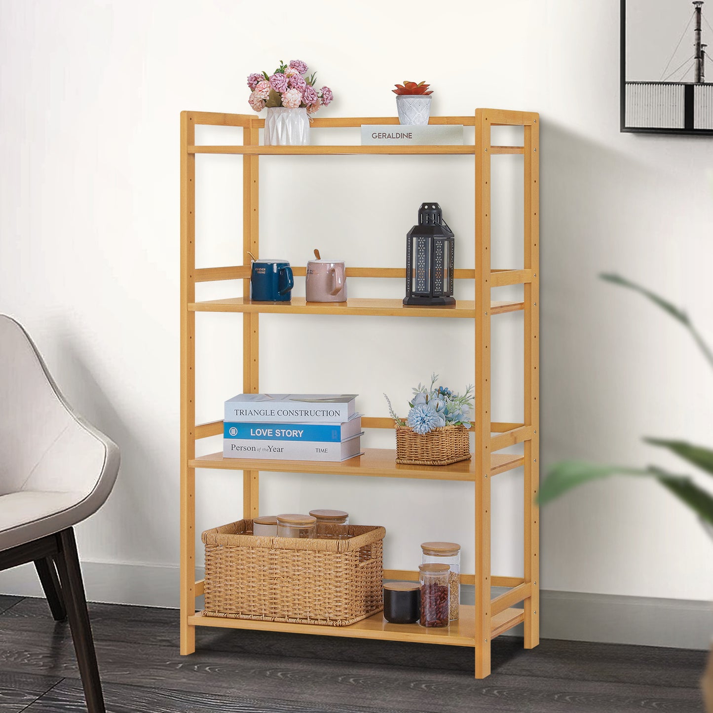 Adjustable Stand Alone Multi-Functional Shelf - 4 Tier - Natural
