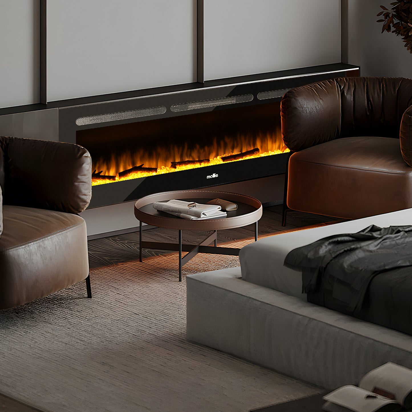 60" Wall Mounted Electric Fireplace - 1400W Space Heater - 8 Flame Colors 4 Brightness Level - with Remote