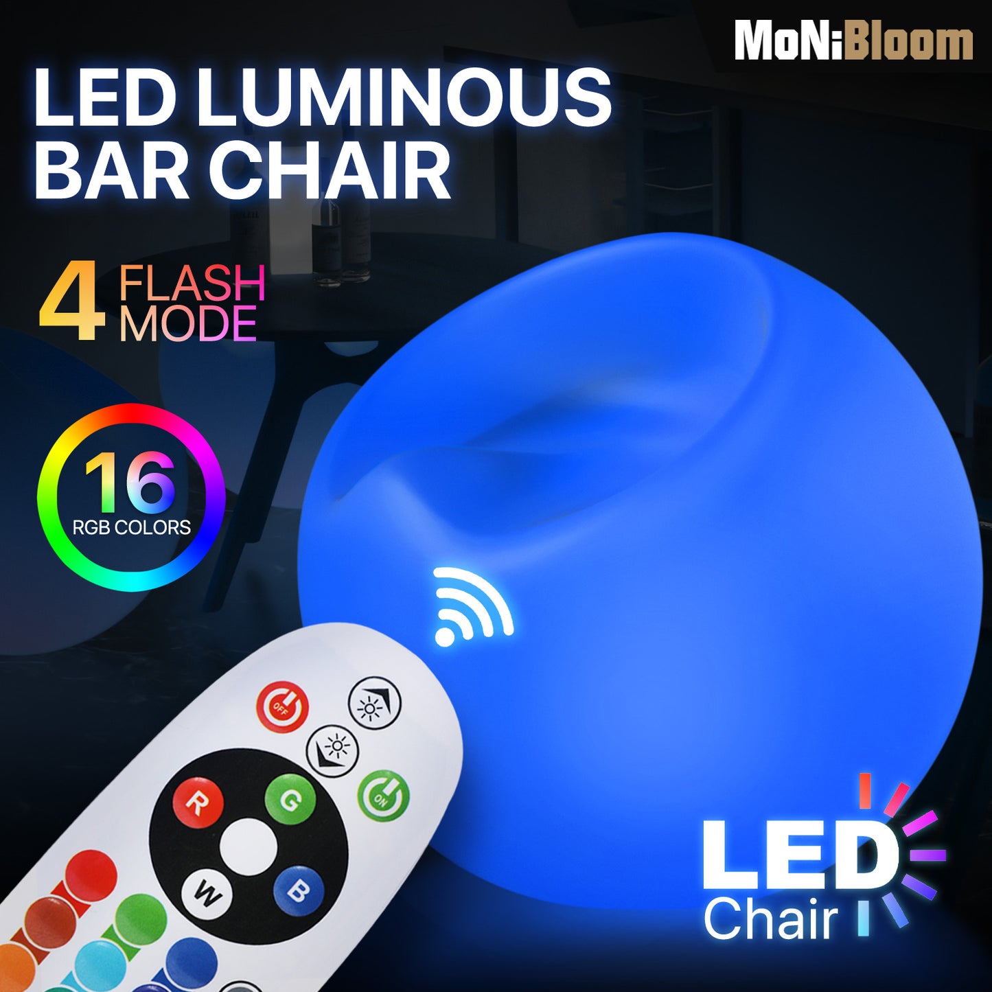LED - Stool - Apple Shape - 16 Colors Remote Control