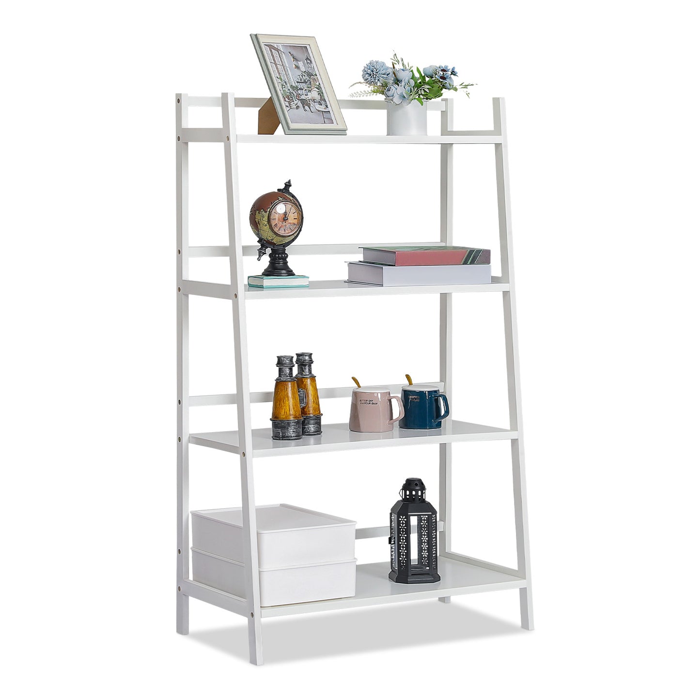 Simplified Trapezoid Multi-Functional Flower Plant Rack - 4 Tier - White