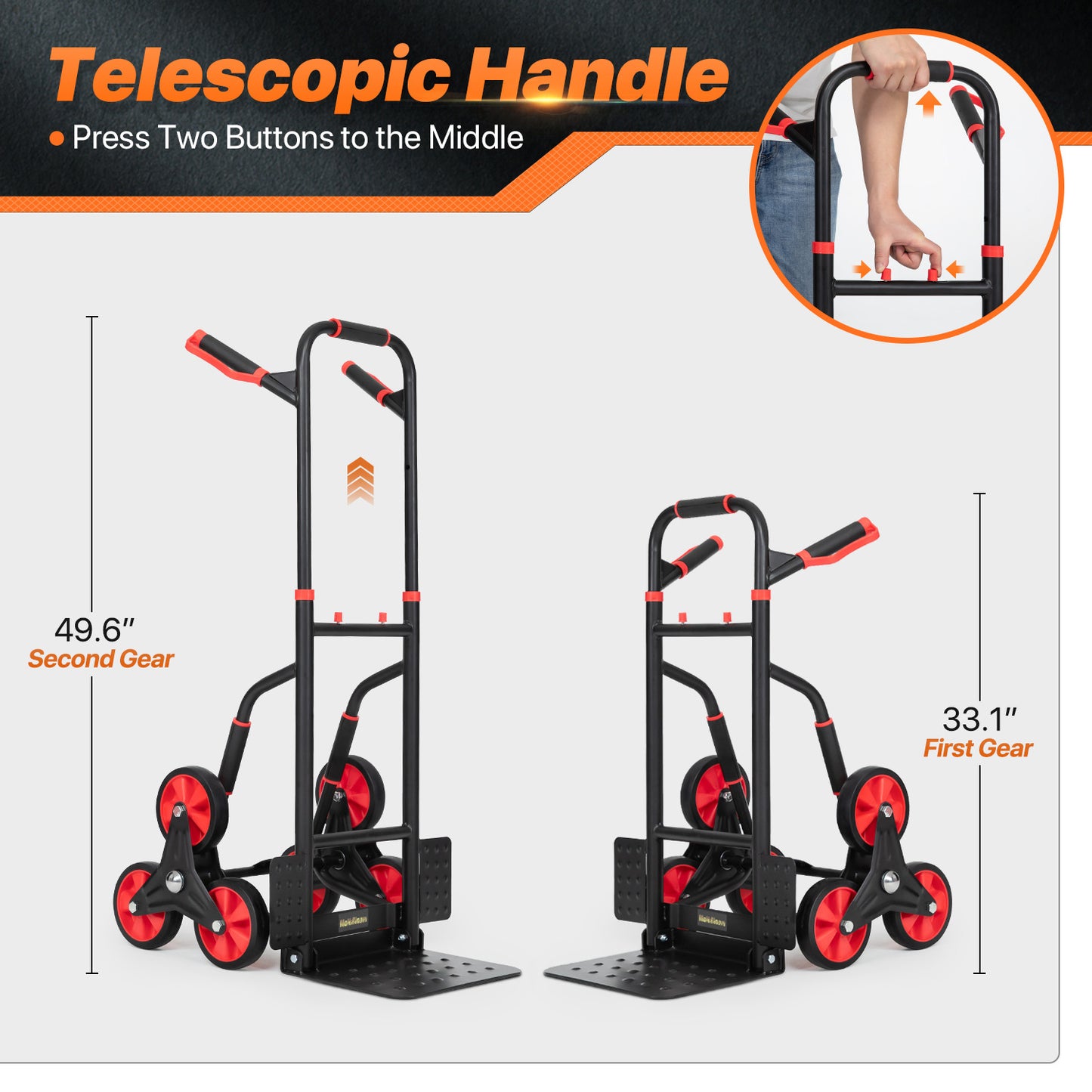 6-Wheeled Folding Hand Truck w/Stair Climber - Black/Red