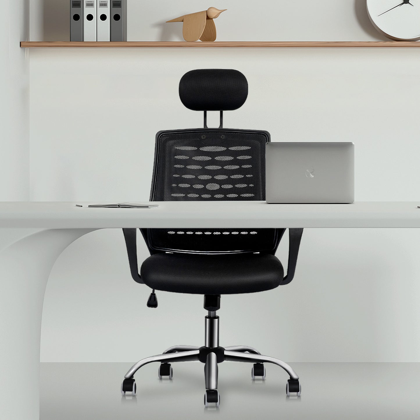 Mesh Task Chair with Headrest - Black - 29" x 47" Studded Mat Set