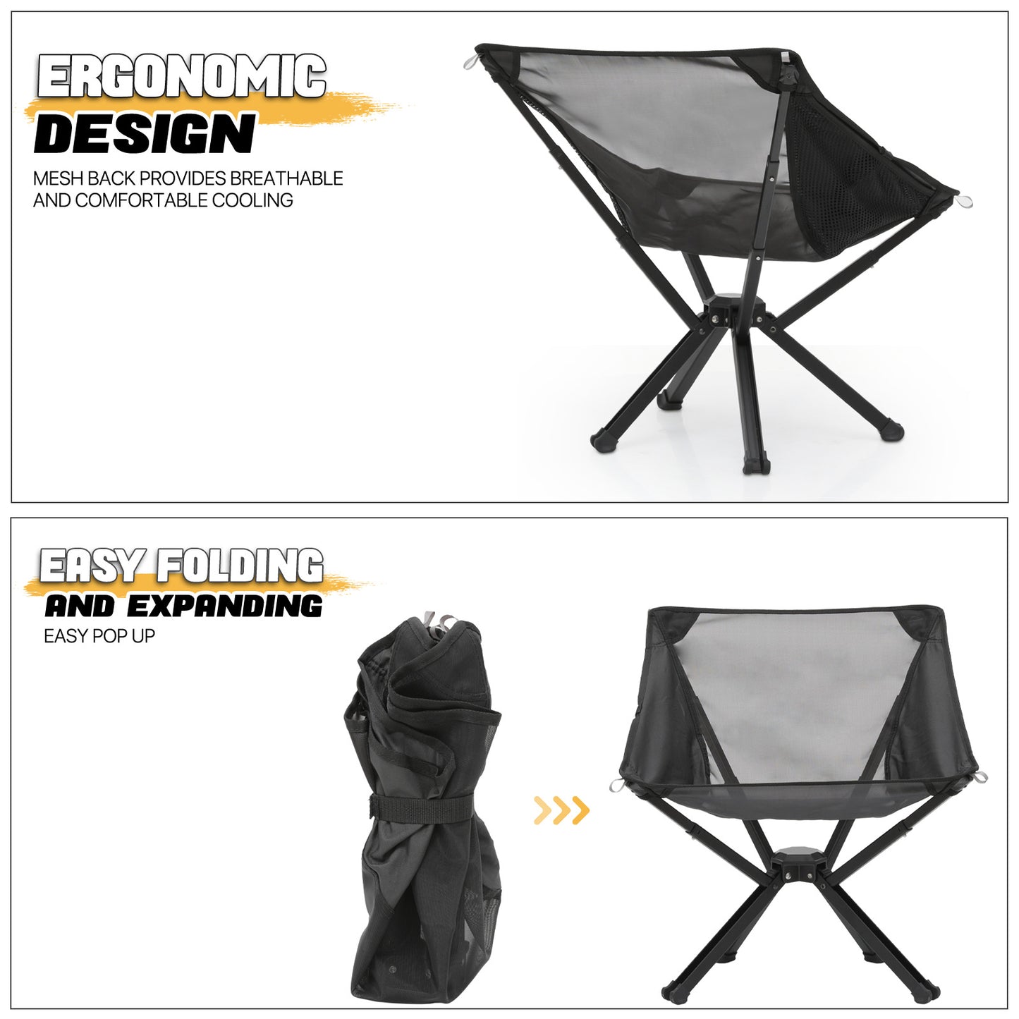 Folding Ultralight Camping Chair - Quick Open - 250lbs Weight Capacity