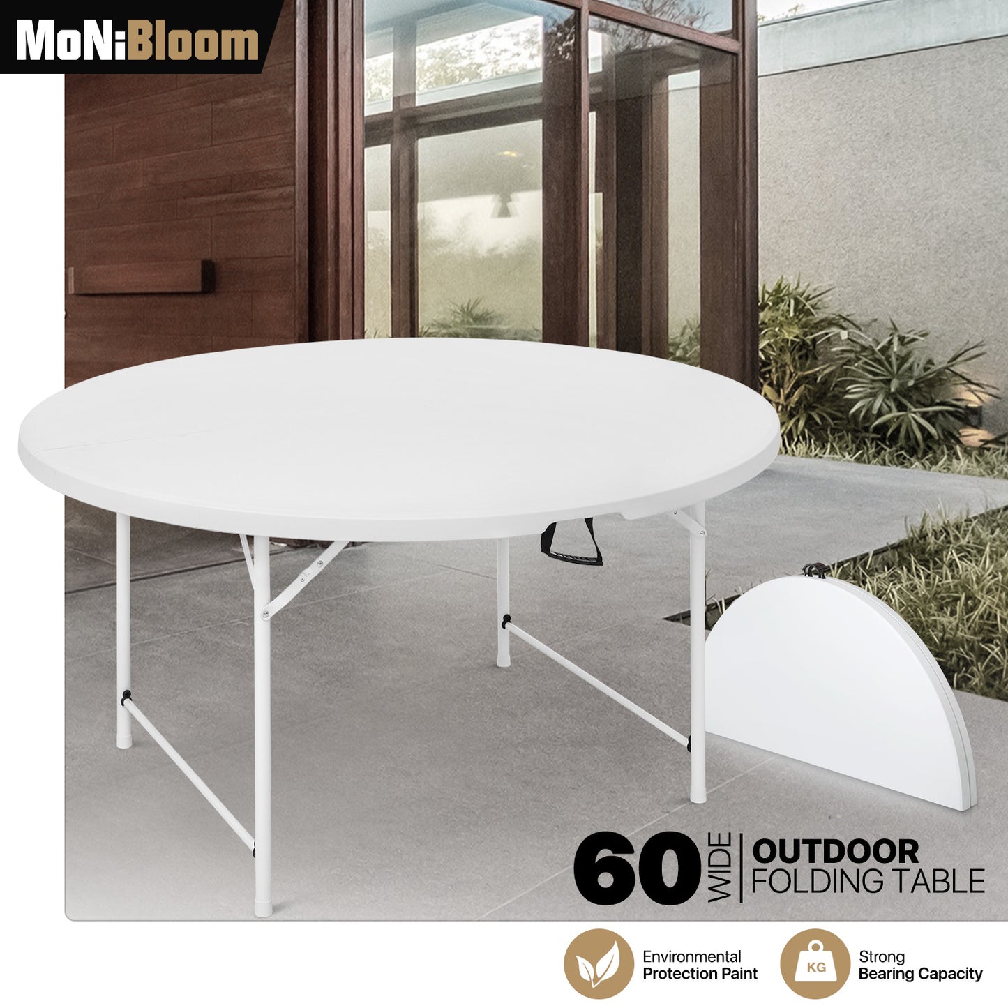 Folding Portable Round Plastic Table - Length 48"/54"/60"/66"