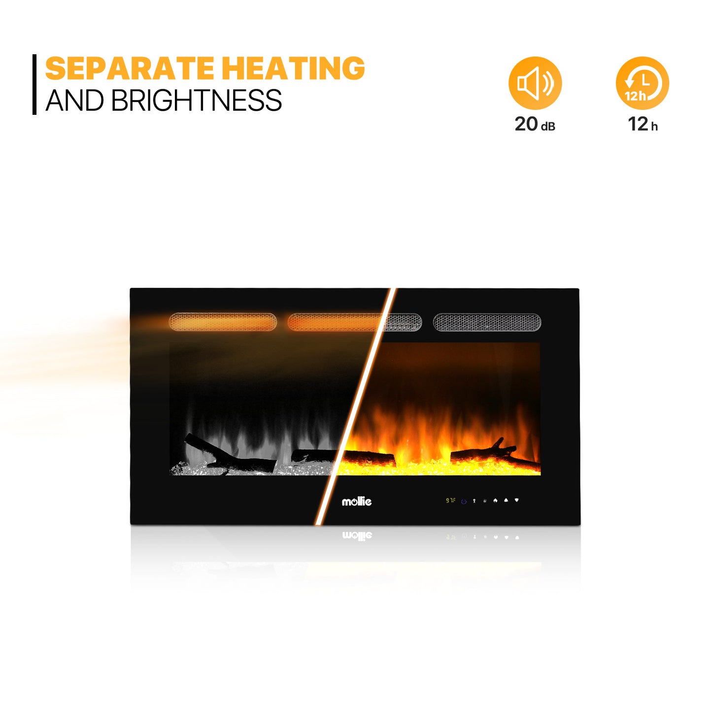 36" Wall Mounted Electric Fireplace - 1400W Space Heater - 8 Flame Colors 4 Brightness Level - with Remote
