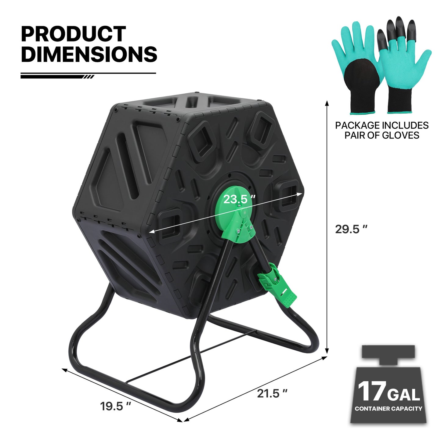 17 Gallon Compact Compost Bin - with Gloves