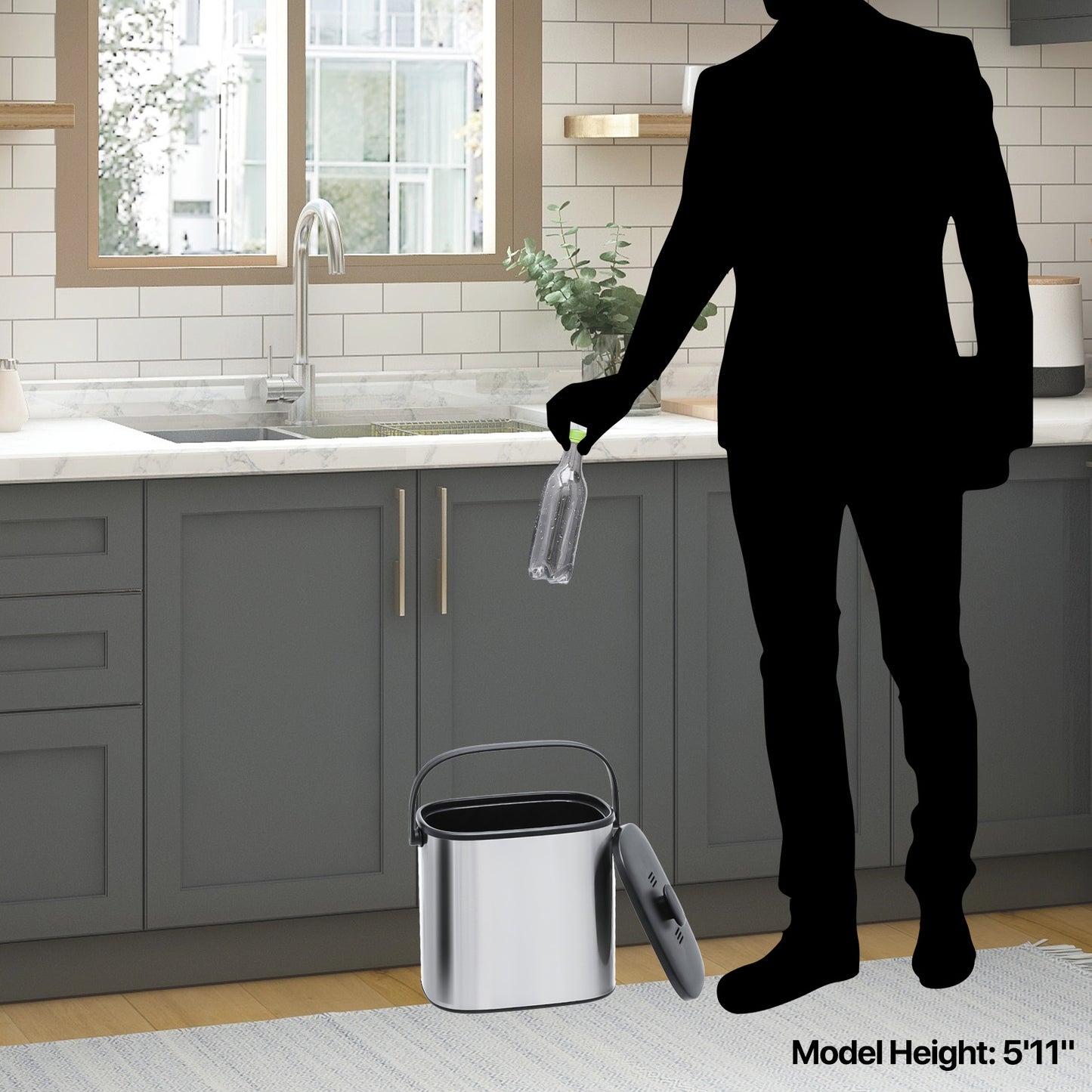 5L Hanging Trash Bin - Stainless Steel - With Lid