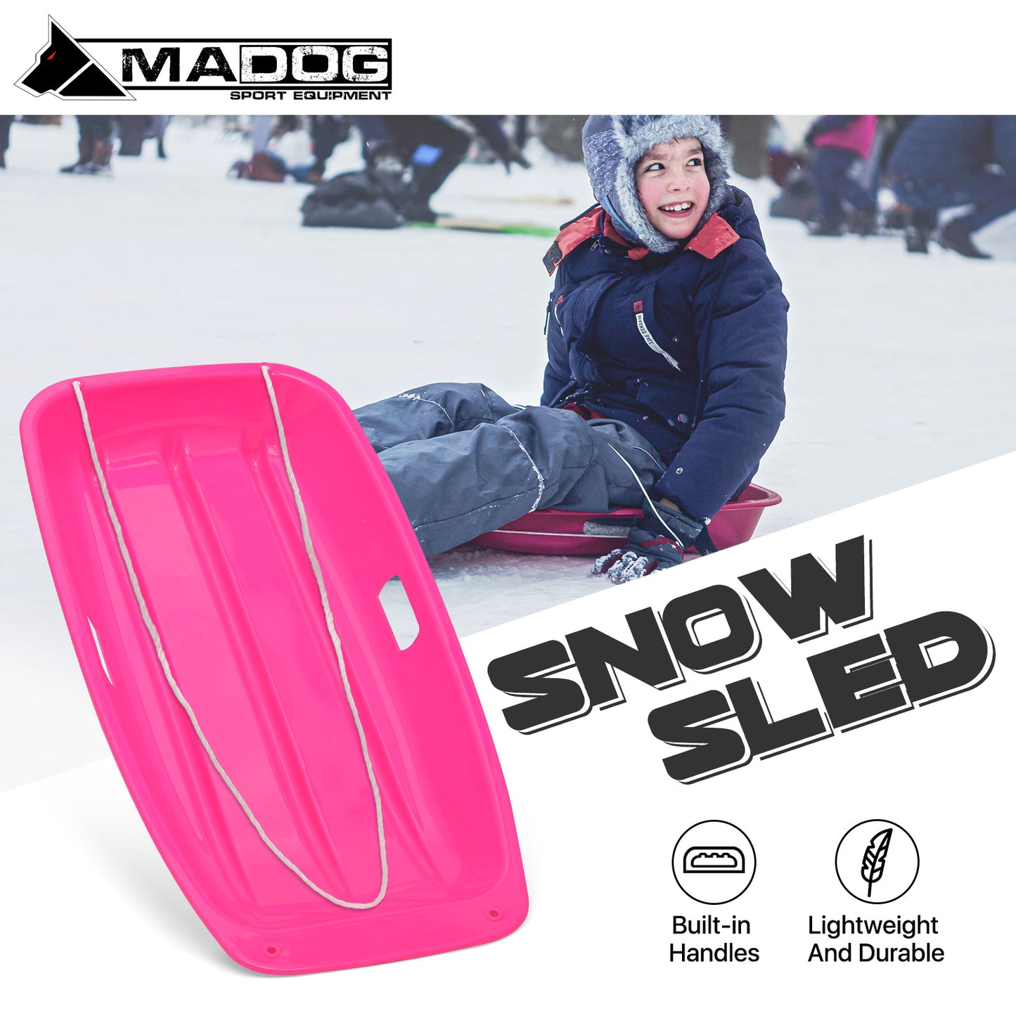 34.5'' Length Rectangular Snow Sled - with Pull Rope