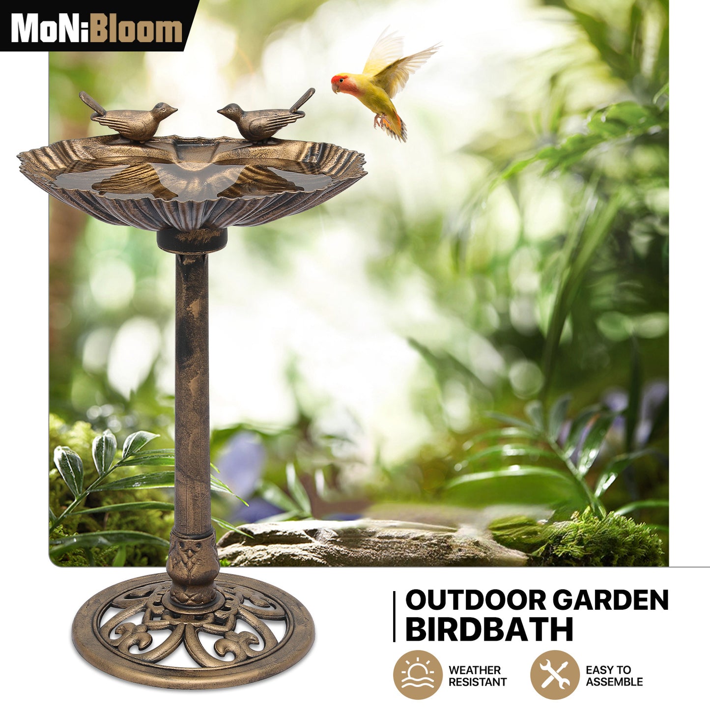 28" Garden Bird Bath - Solar Pumb