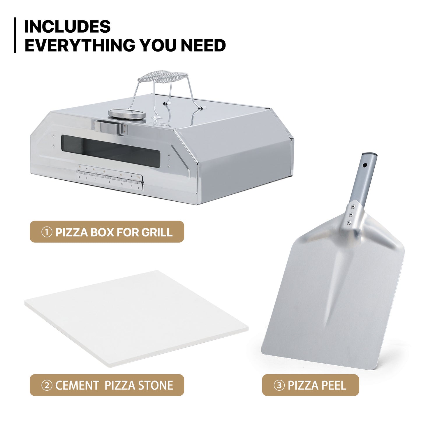 Stainless Steel Pizza Oven for Grill - 14.7*11.5*4.7 inch -11*9 inch Pizza Stone - Silver