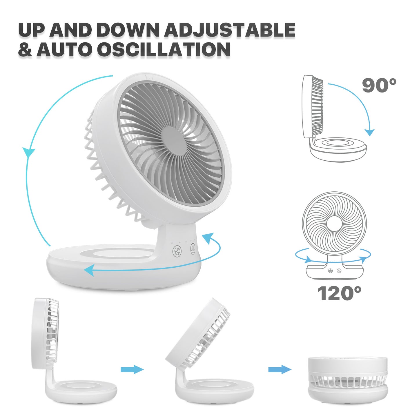8" USB Foldable Oscillation Fan - 4 Speed & LED Light