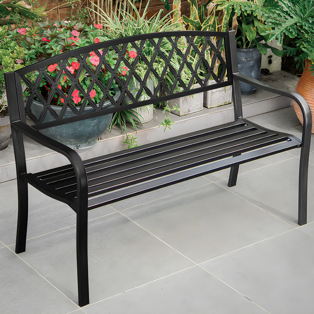 50" Iron Patio Garden Bench - Grid Pattern
