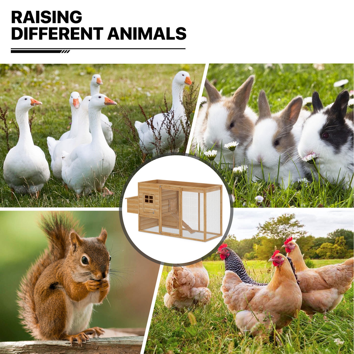 Wooden Chicken Bunny Rabbit Hutch Hen House Poultry Cage with Ramp+Nesting Box