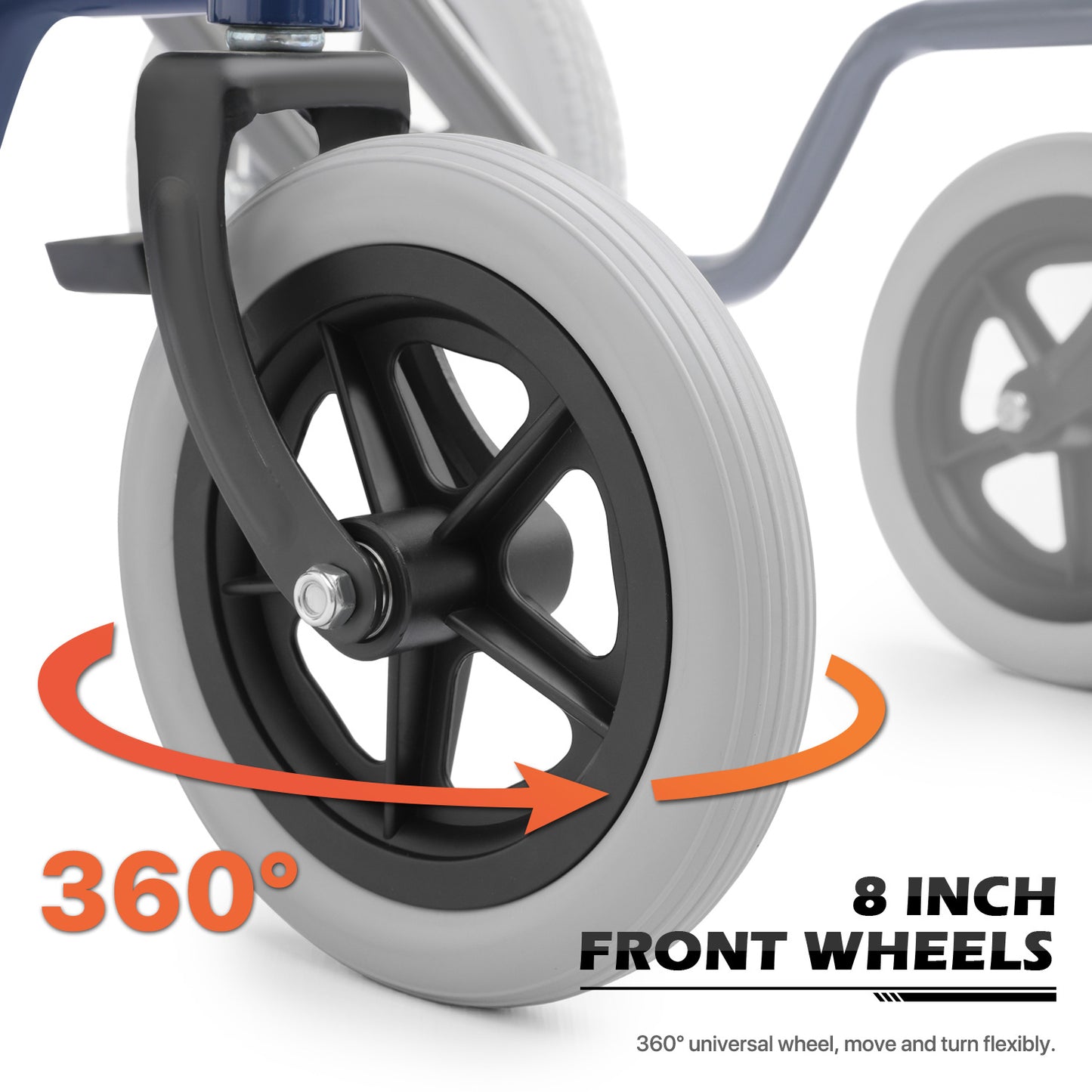 Transport Wheelchair - PU Solid Tyre - Blue