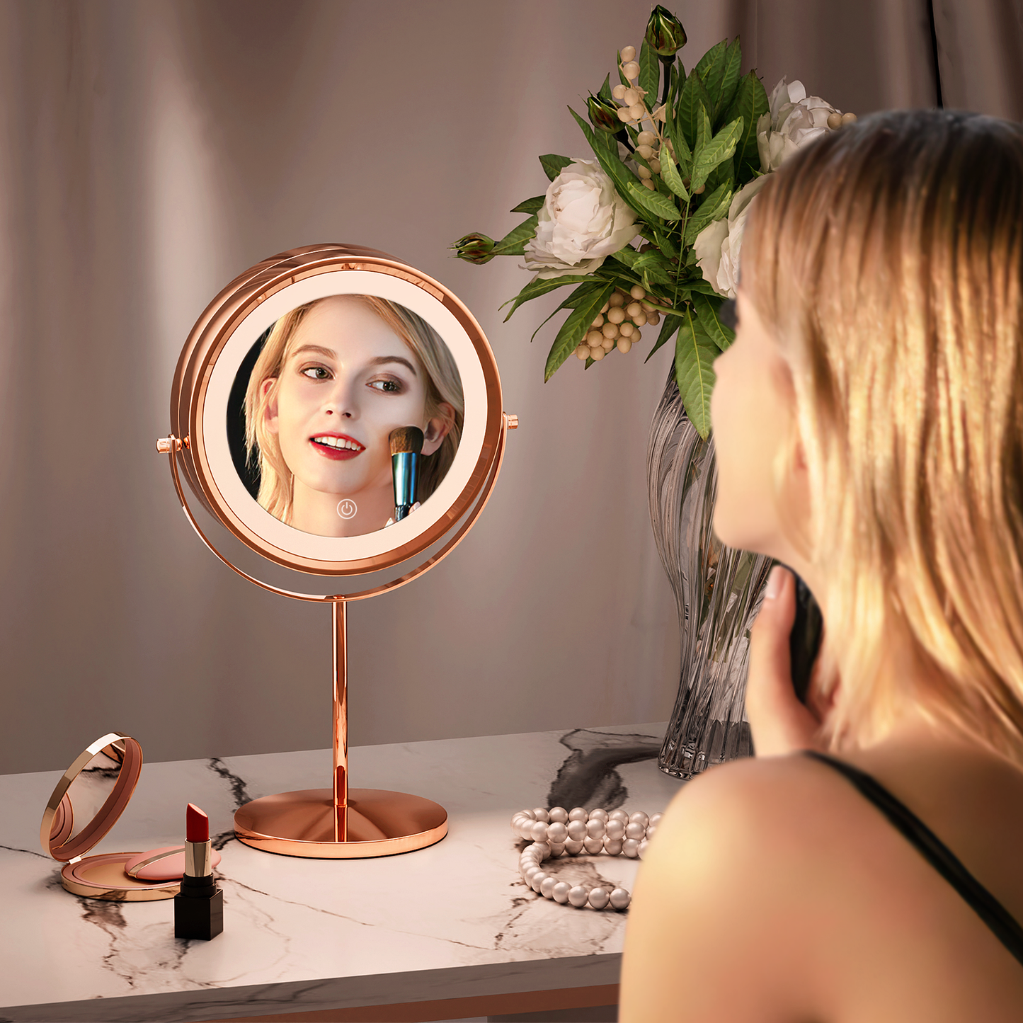 Double Sided Vanity Mirror - Round 8" Diameter - 3 Color Lighting Mode - 1x/10x Magnification Mirror