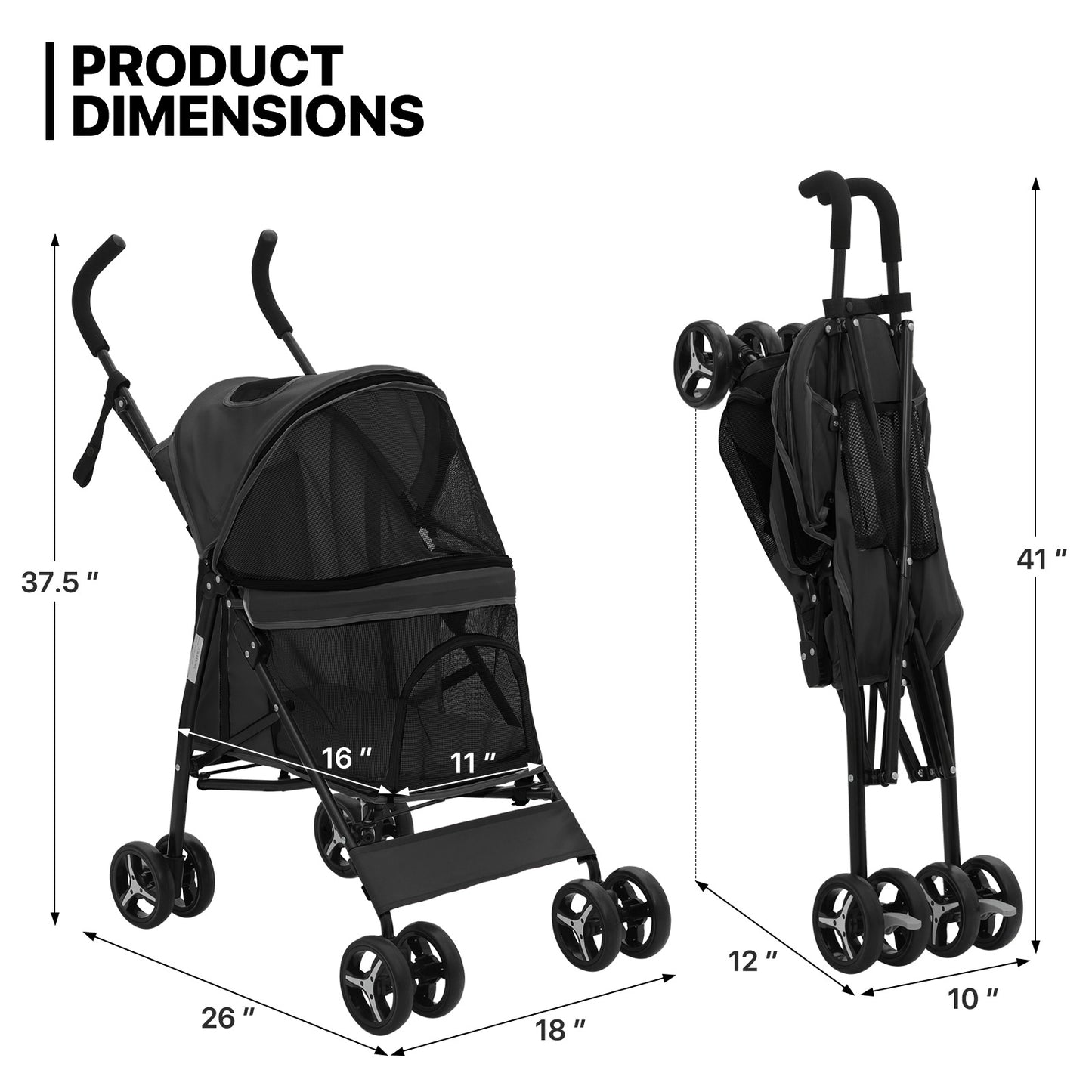 4 Wheels Pet Stroller - 26*18*37.5 inch