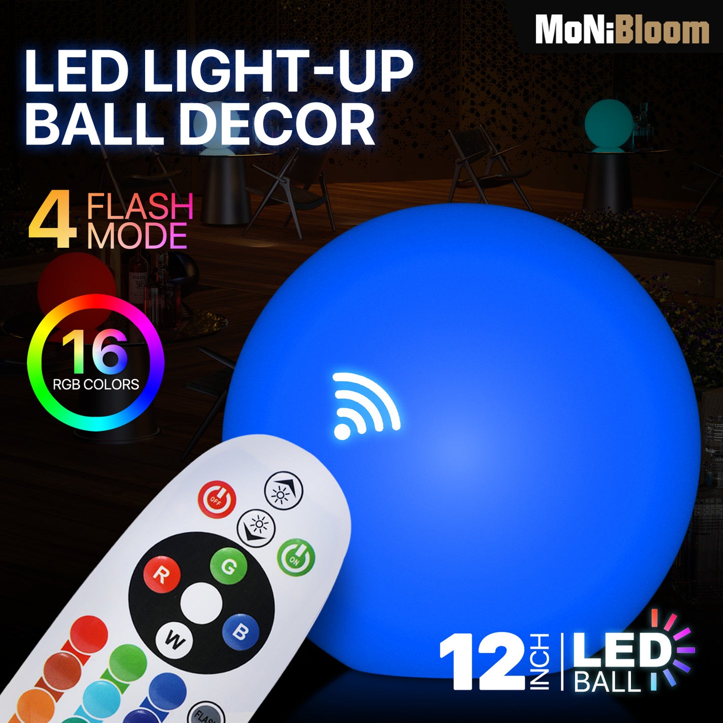 LED - Decor Light - 12''Ball - 16 Colors Remote Control