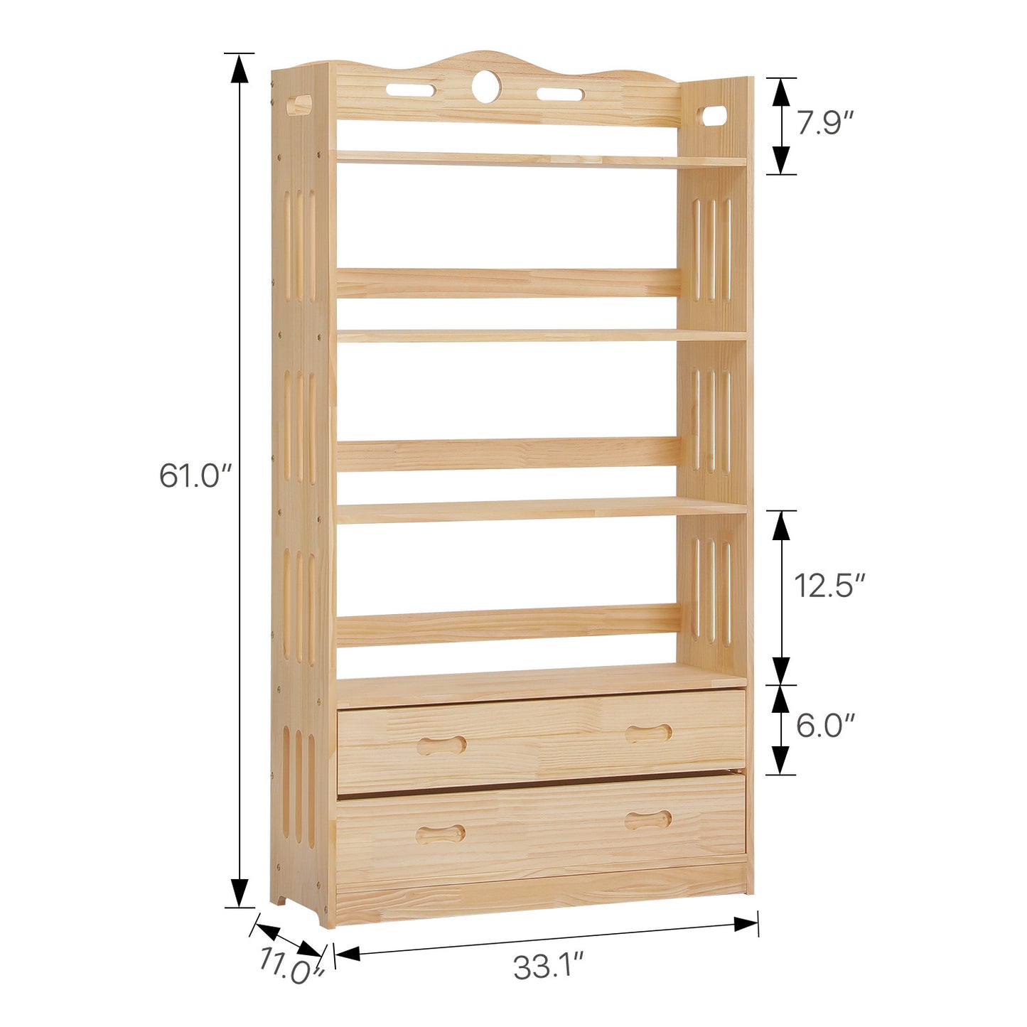 Wooden Display Storage Organizer - 5 Tier - with Drawer - Natural