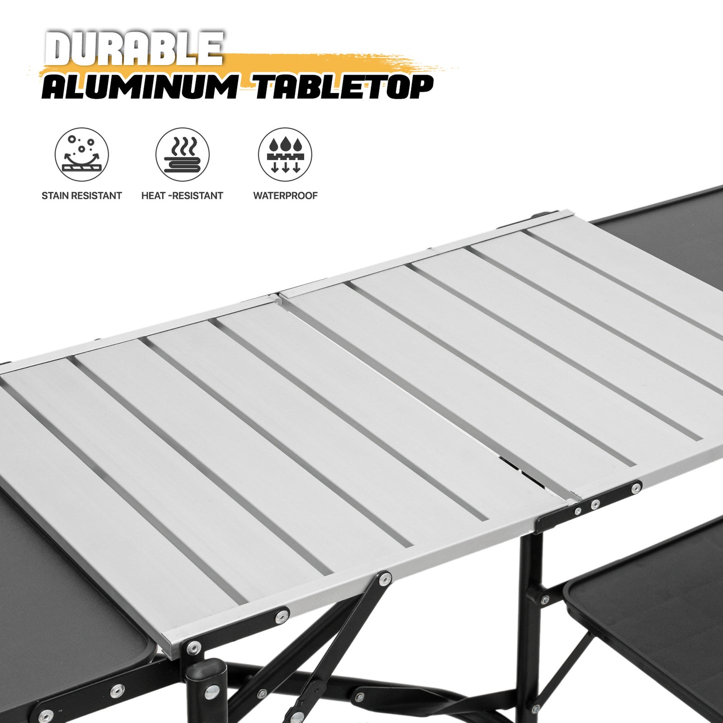 Folding Camping Table 52"x17.5"x32" - Black/silver