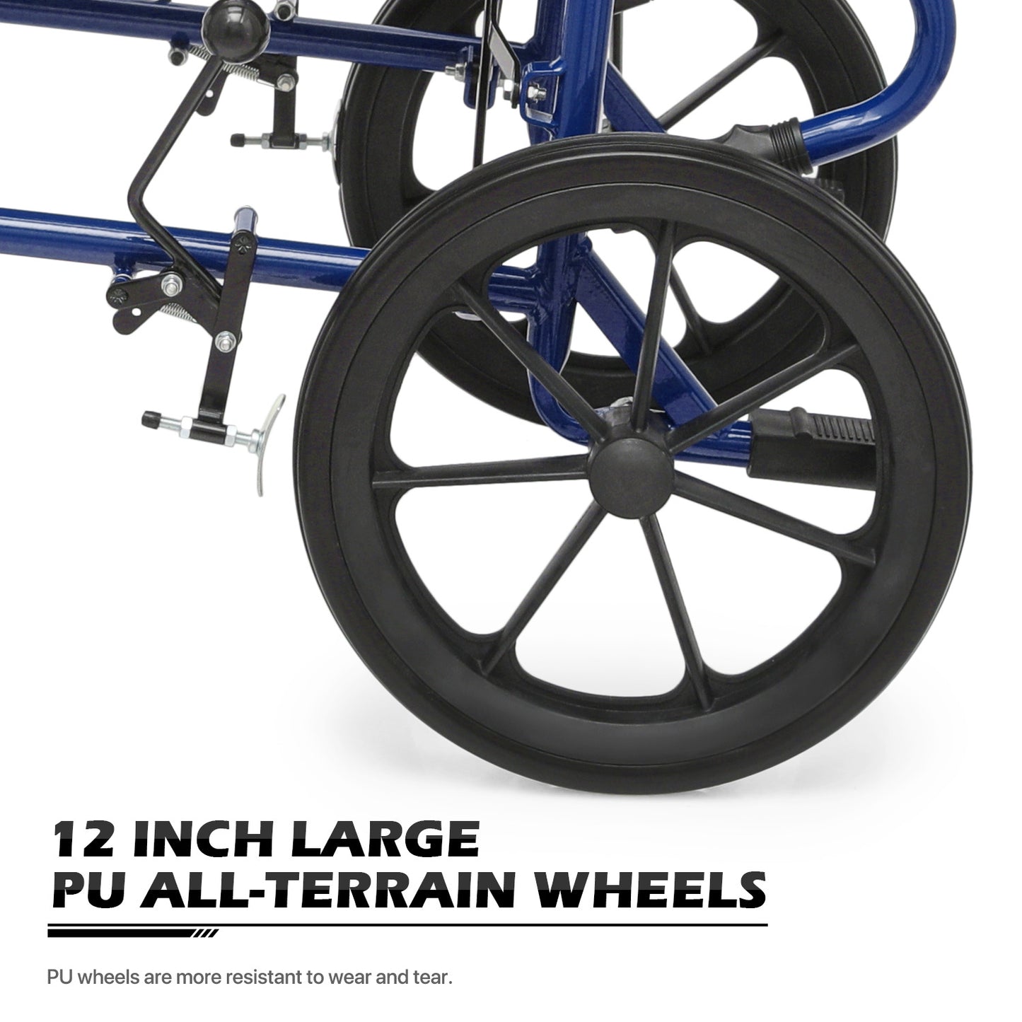 Transport Wheelchair - FDA Approved, PU Paded Armrest, Blue