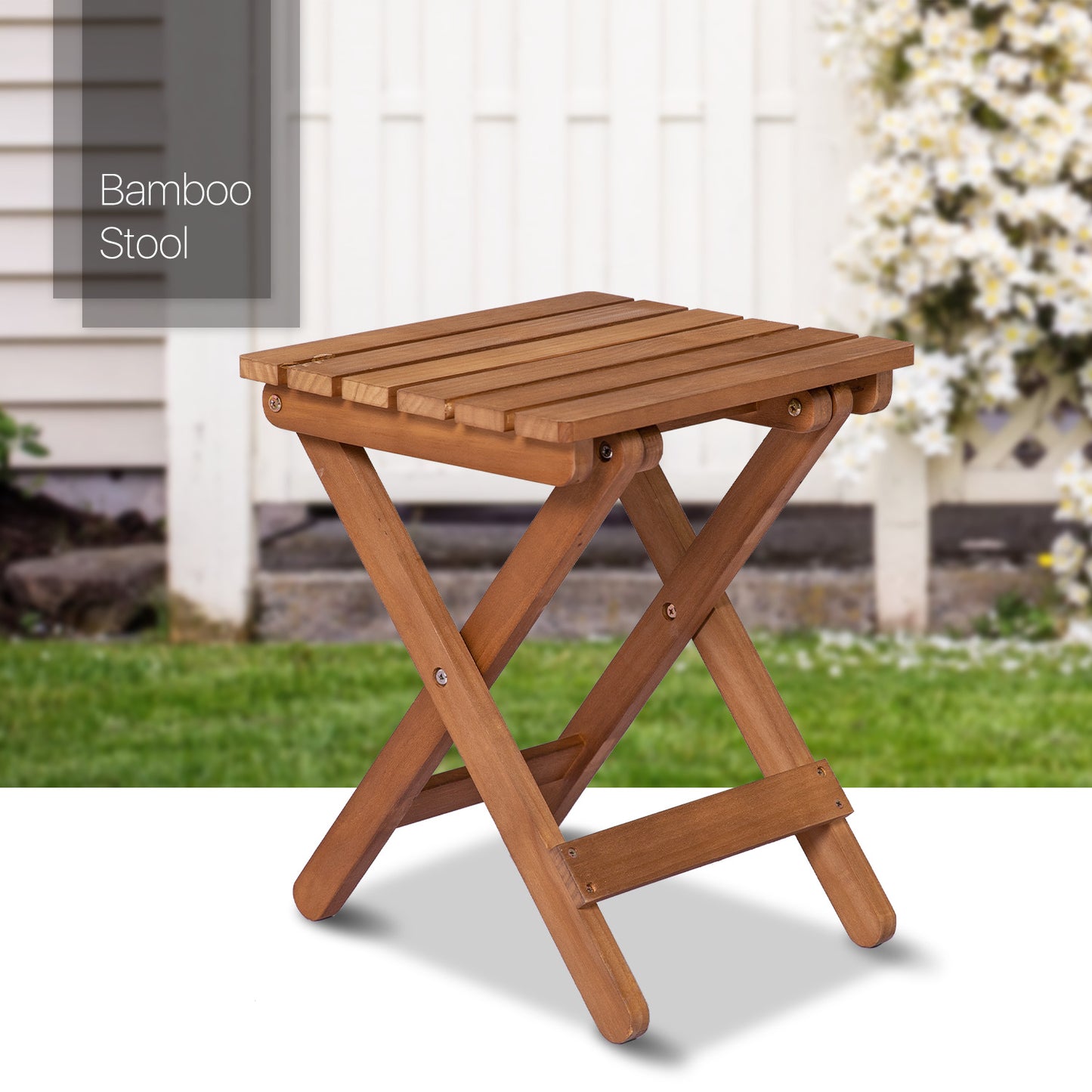 Square Folding Stool - Wood - Brown