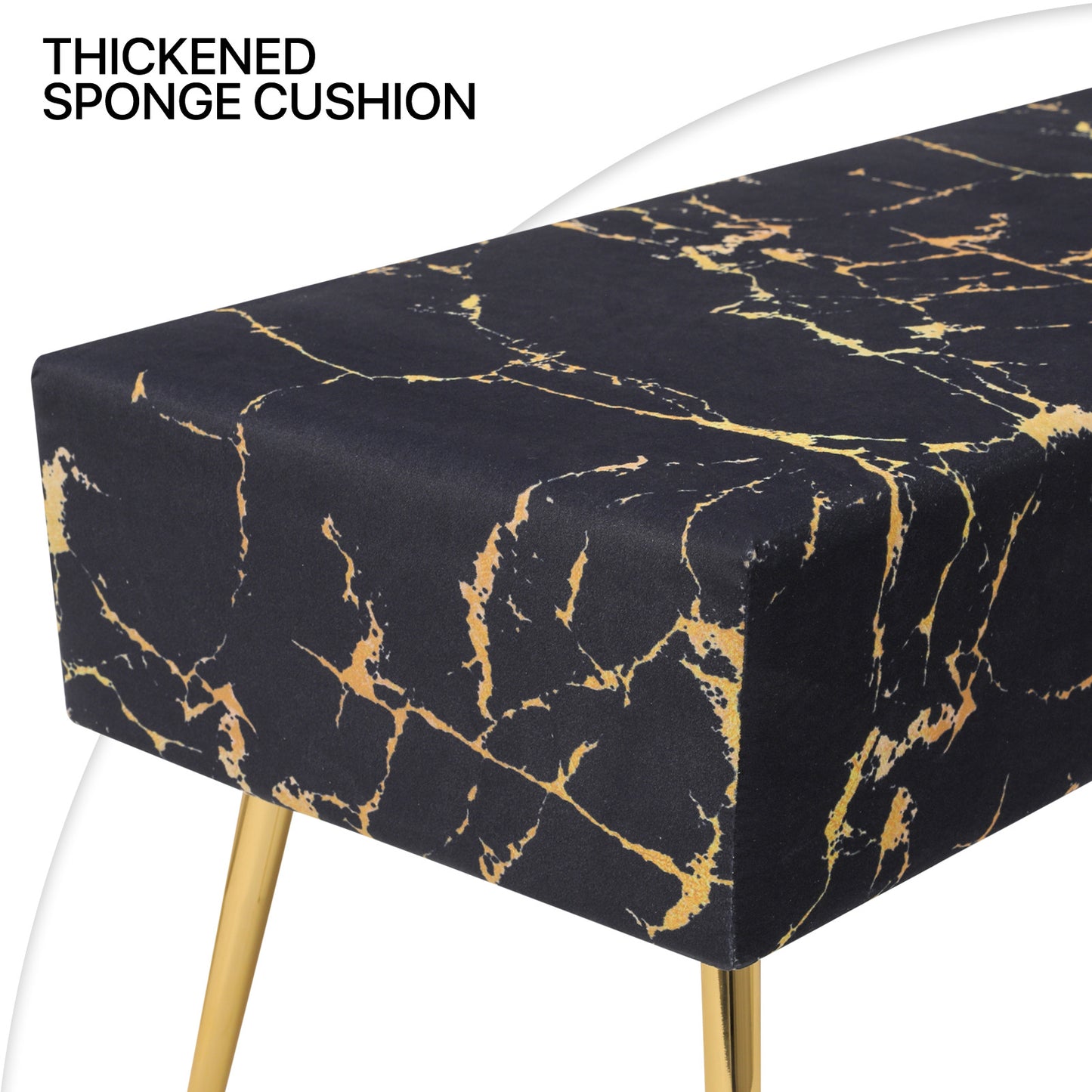 Velvet Tufted Upholstered Ottoman Bench Footstool Marbling Microfiber Seat