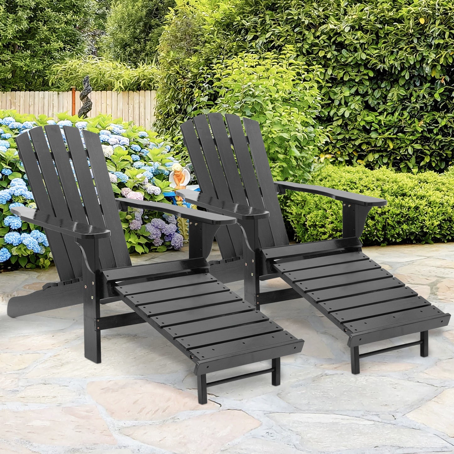 Set of 2 Adirondack Chair - Retractable Footrest