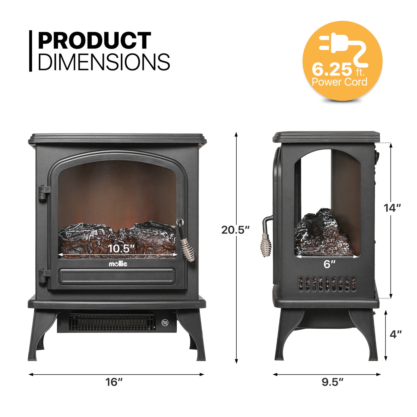 Freestanding Electric Fireplace - 1500W Space Heater