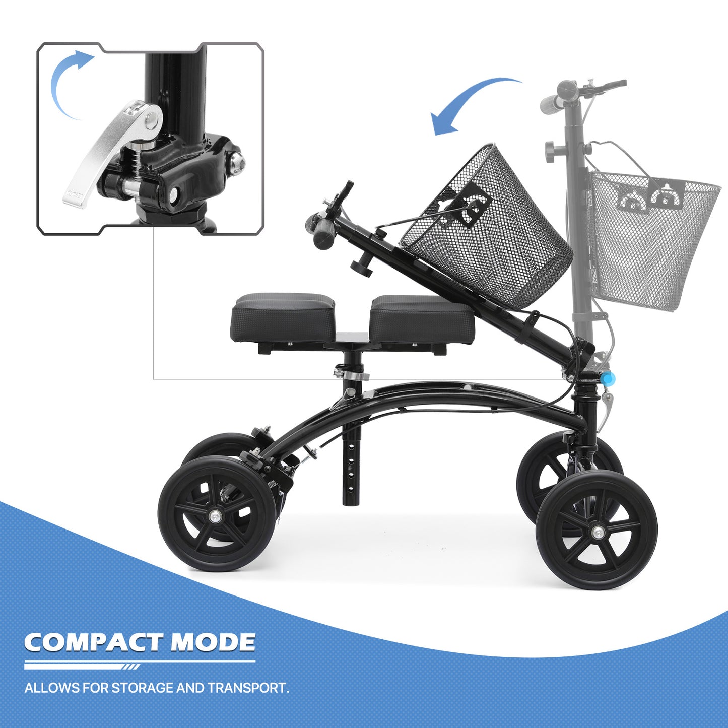 Knee Walker - Black Steel Frame Nylon Seat - 7.5'' Tires