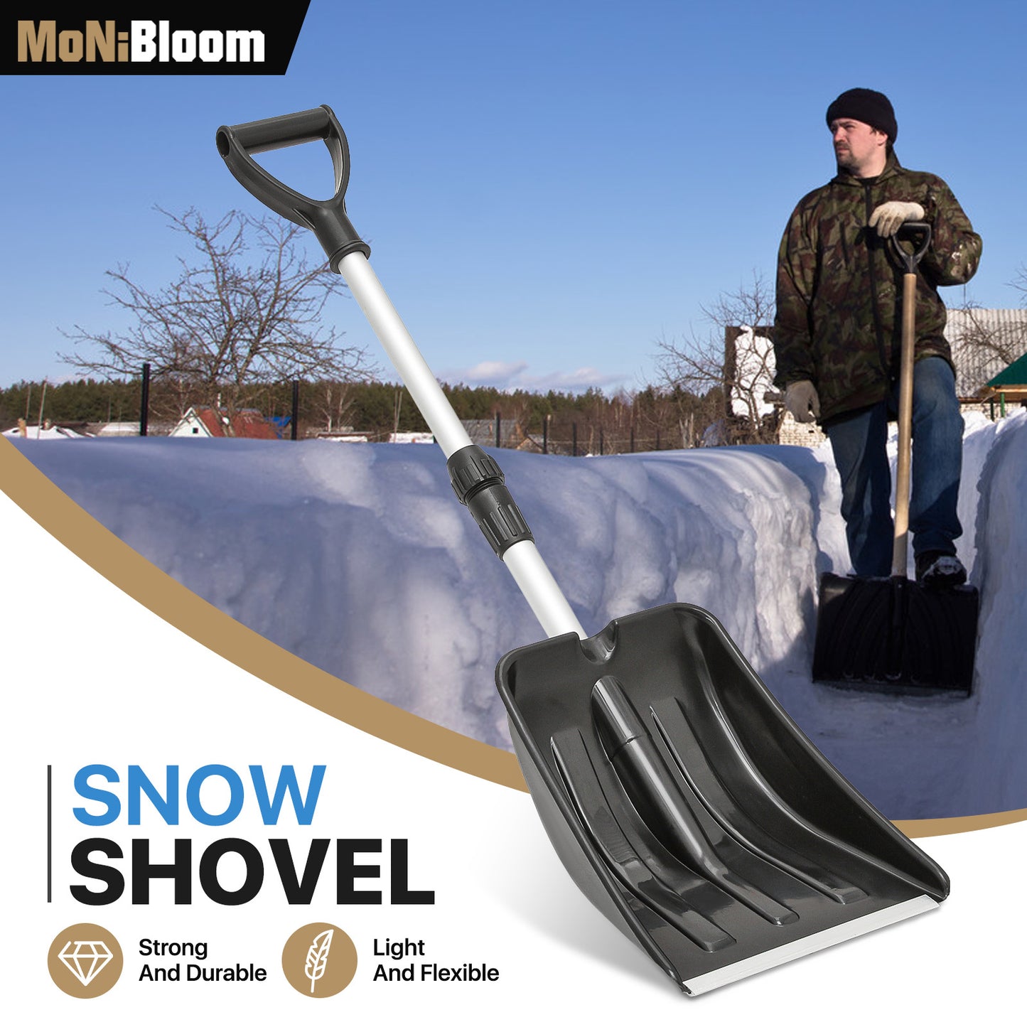 Snow Shovel - 2.3 to 3 FT Height - Black