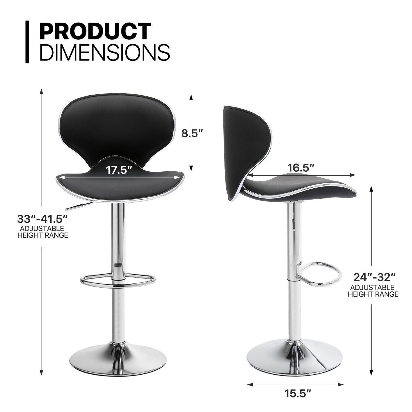 Set of 2 Leather Swivel Bar Stool Modern Adjustable Kitchen Counter Height Chair