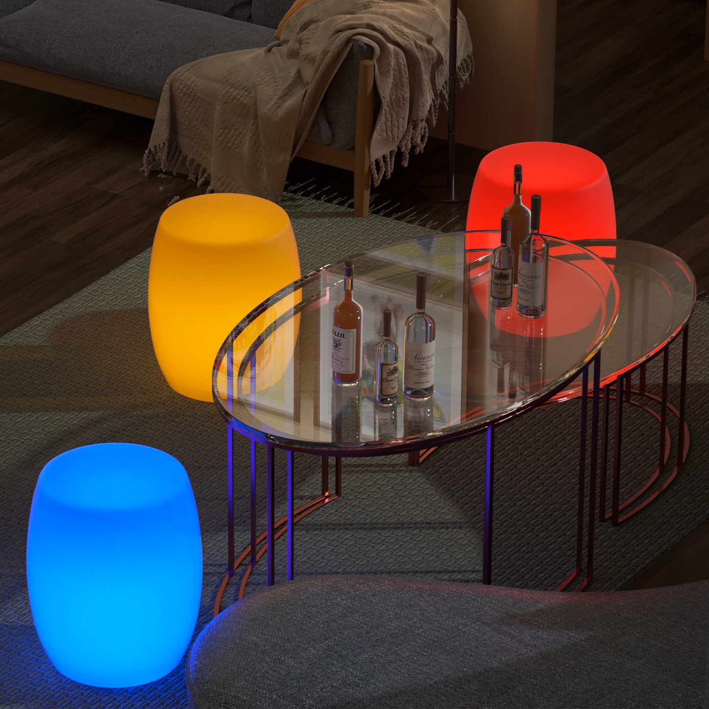LED - Chair - Barrel Shape - Backless - 16 Colors Remote Control