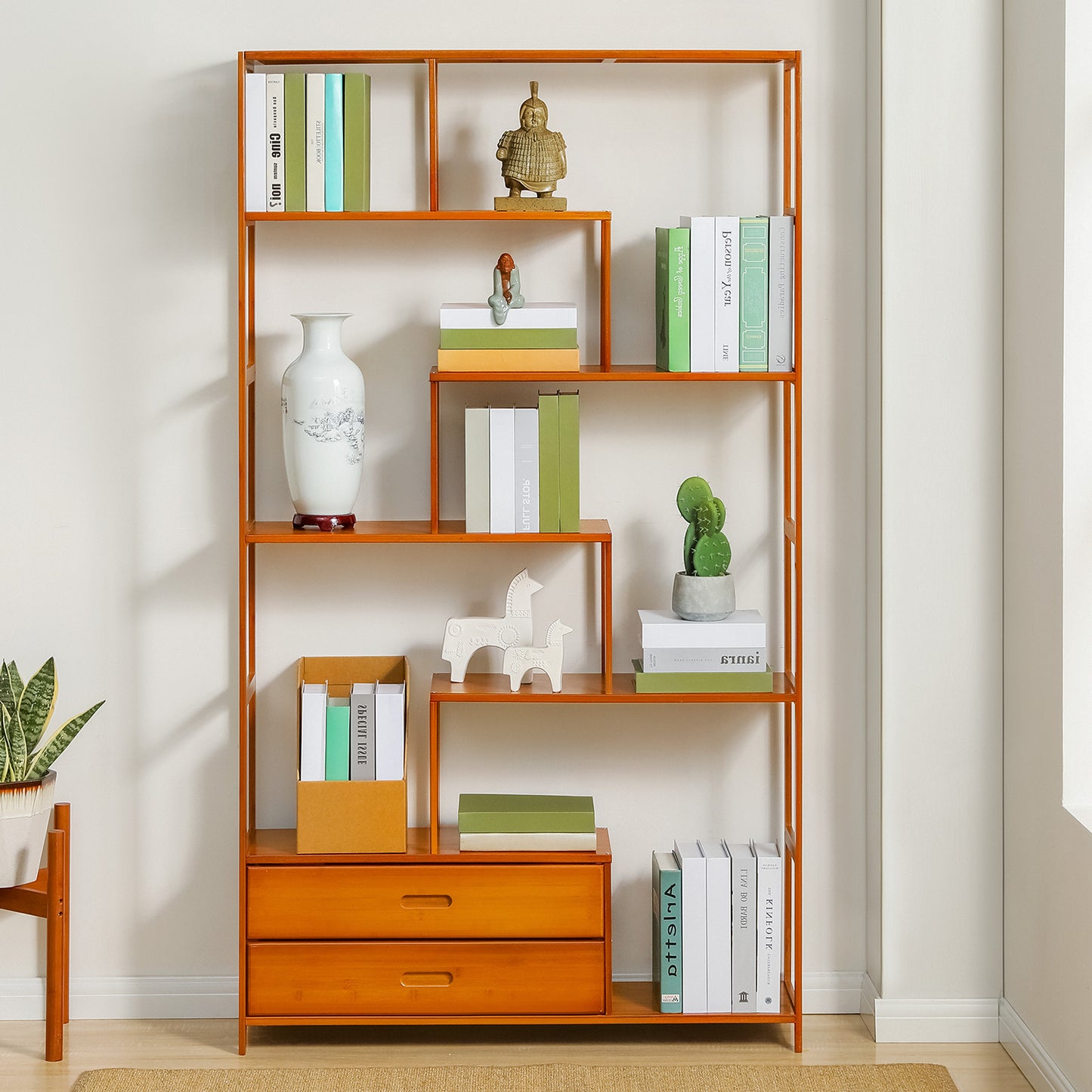 Oriental Vintage Antique Frame Display Shelf - 7 Tier - with Drawer - Brown