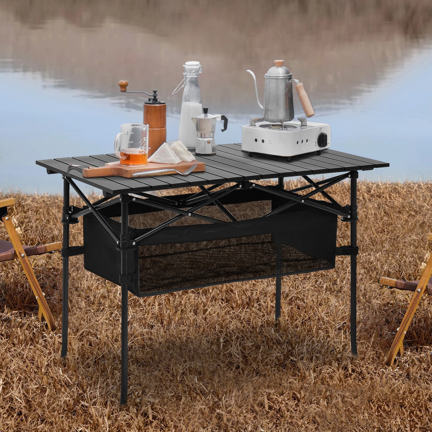 Folding Camping Table 37"x21.5"x26" - with Extra Storage Space