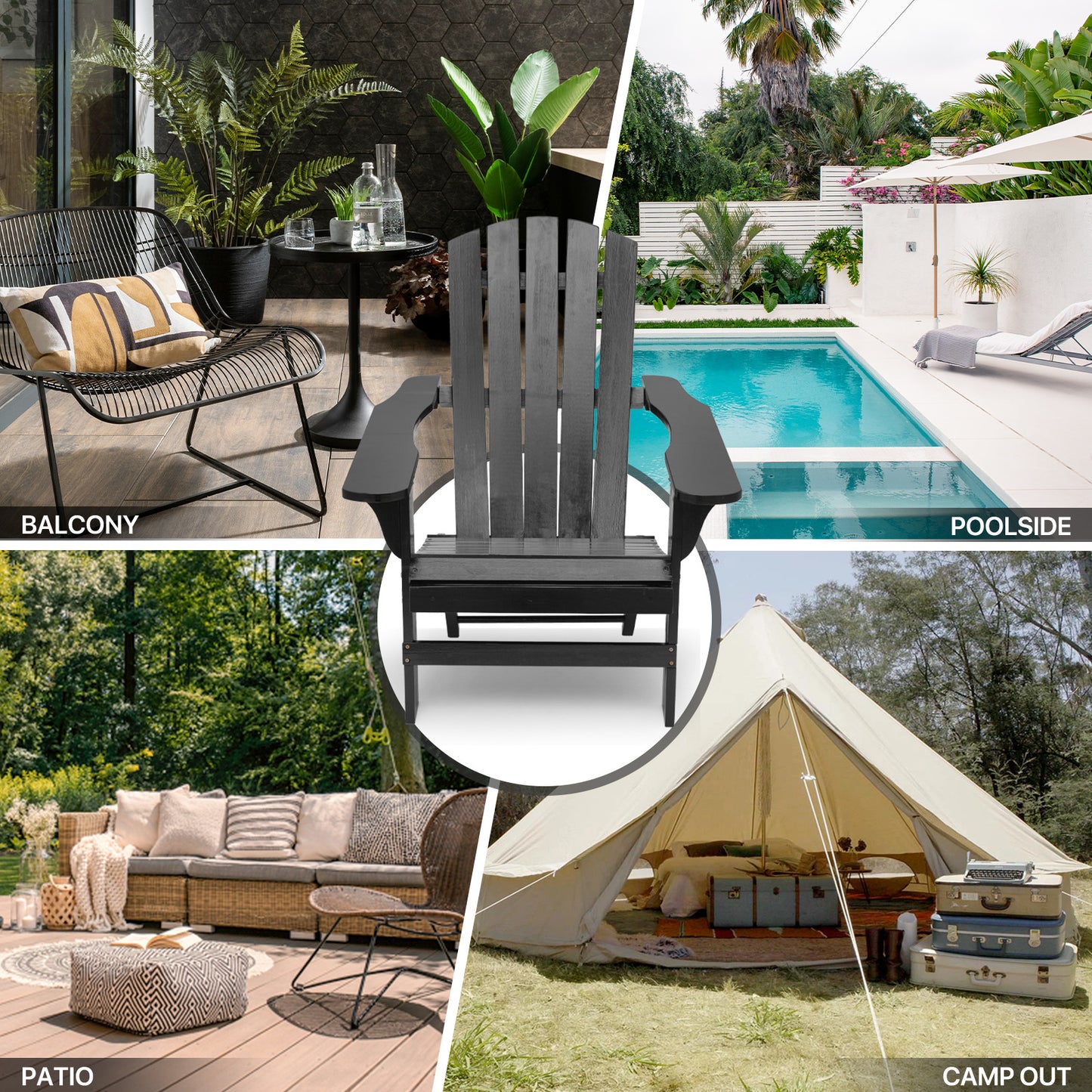 Set of 2 Adirondack Chair - Retractable Footrest