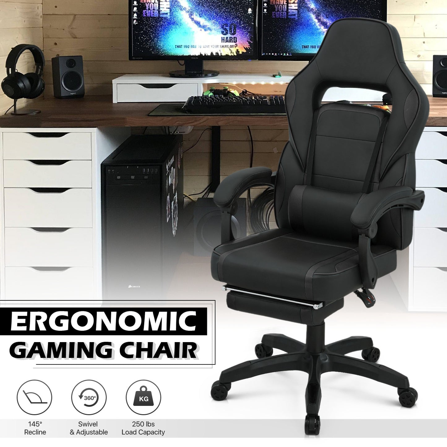 Reclinable Gaming Chair w/Footrest #003