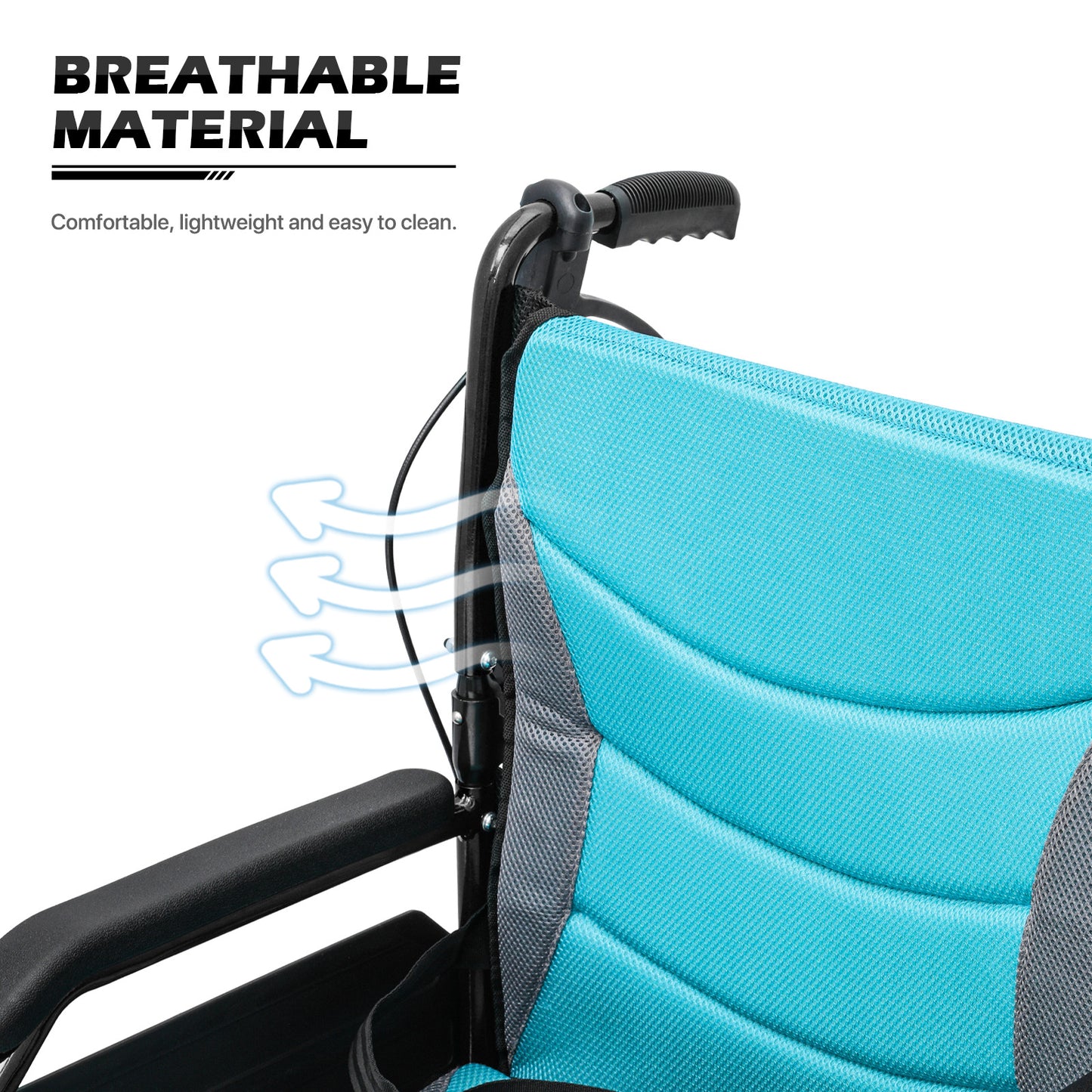 Transport Wheelchair - with Handbrake, Cushion - Black